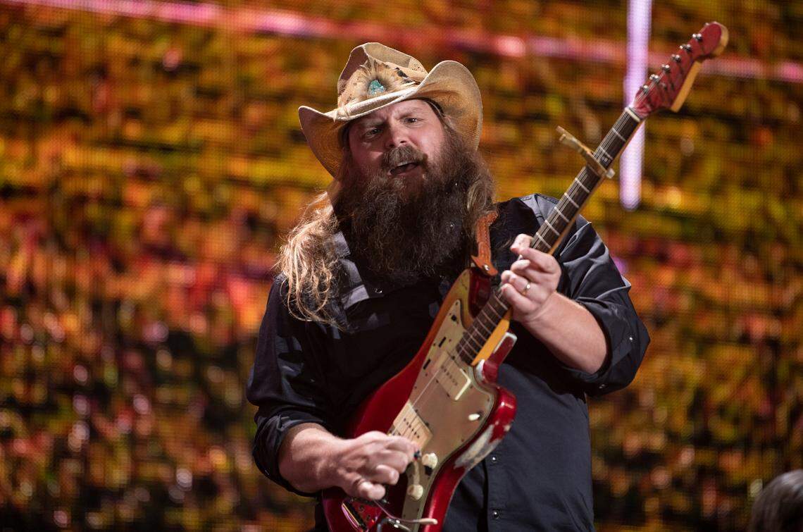 Chris Stapleton performs to a packed house at Farm Aid at Raleigh, N.C.’s Coastal Credit Union Music Park at Walnut Creek, Saturday, Sept. 24, 2022.