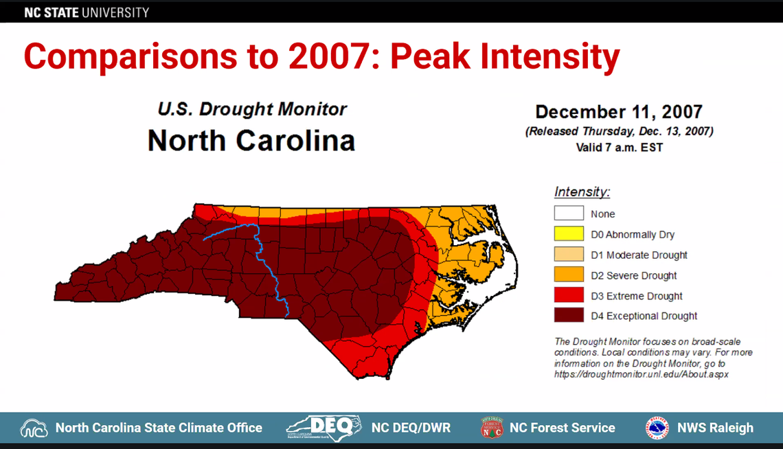 A look at the drought map in North Carolina at the peak of the drought in 2007.