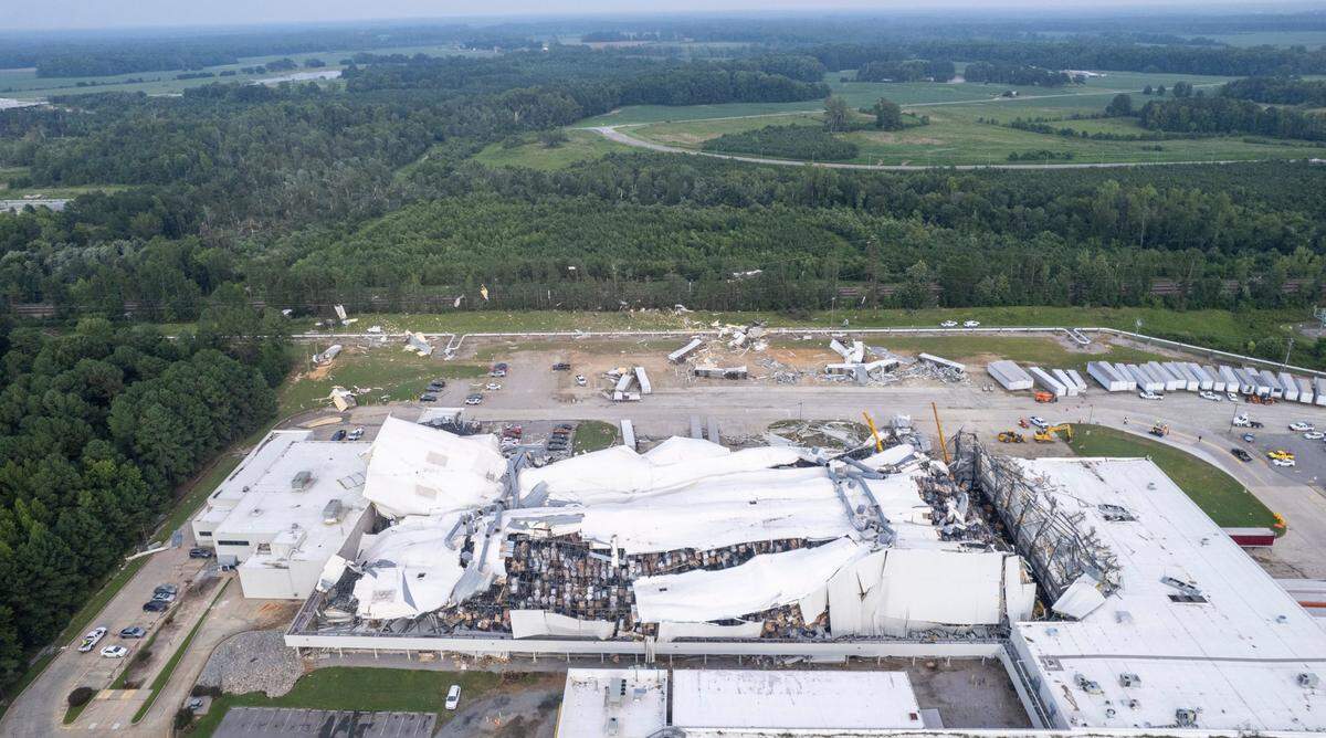 A section of a Pfizer facility in Rocky Mounty sustained heavy tornado damage Wednesday, July, 19, 2023.