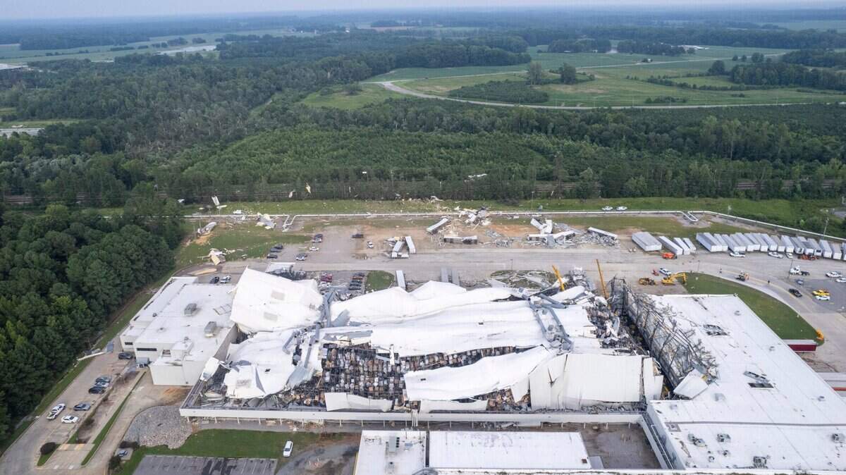 A section of a Pfizer facility in Rocky Mounty sustained heavy tornado damage Wednesday, July, 19, 2023.