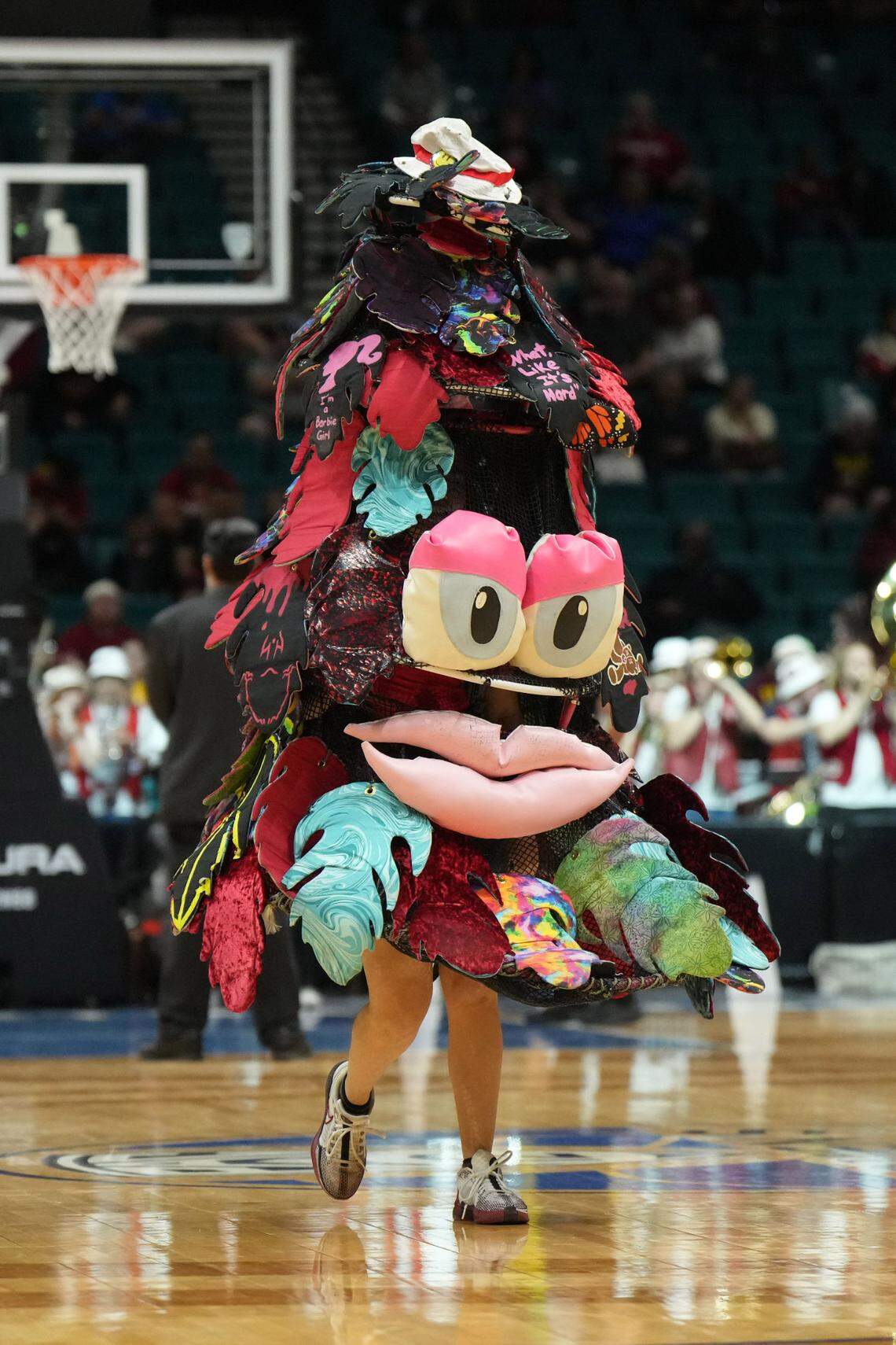 The Stanford tree mascot at Pac-12 Tournament women’s championship game at MGM Grand Garden Arena.