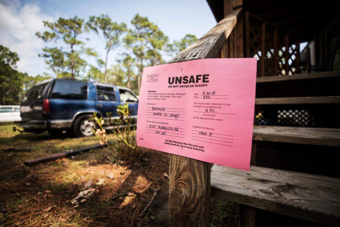 Betty Coleman’s trailer was condemned on Thursday, Sept. 20, 2018. Coleman and her son Jon, who came to Wilmington from Kenansville to be with his mother through the storm, are staying there until they can figure out how to move her furniture and precious possessions to his home.