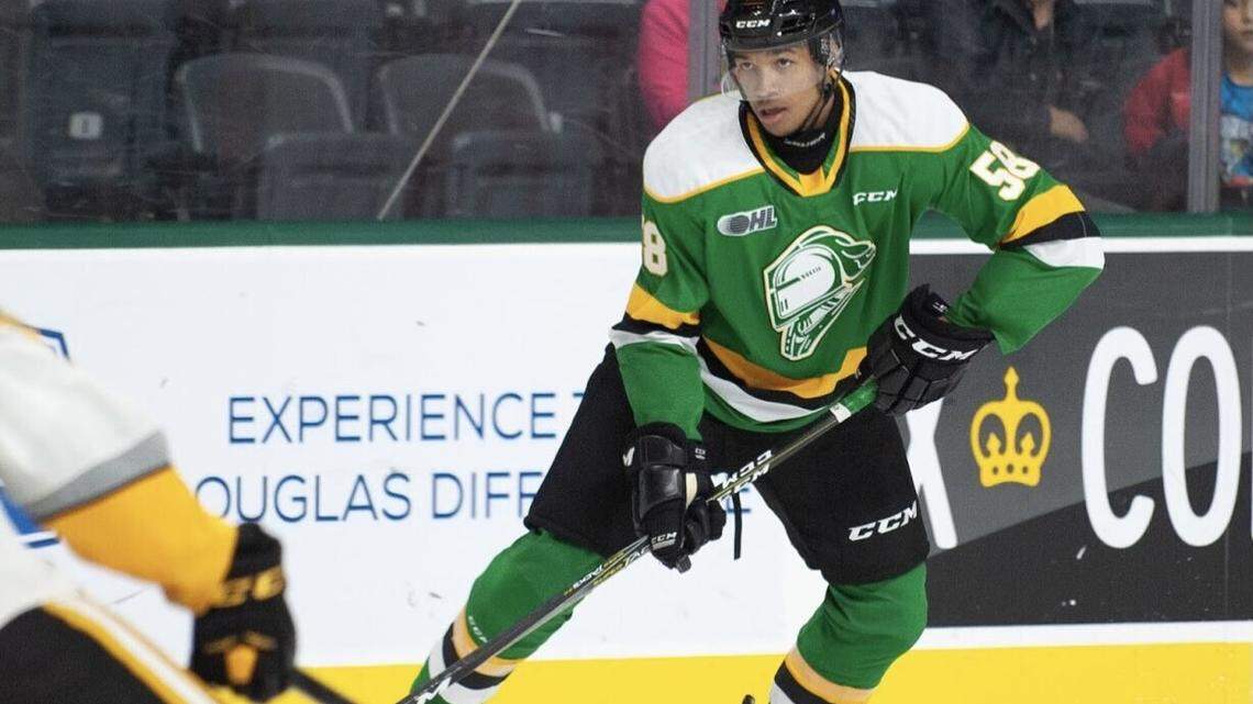 Defenseman Bryce Montgomery, who has been drafted by the Carolina Hurricanes, plays for the London Knights in the Ontario Hockey League.