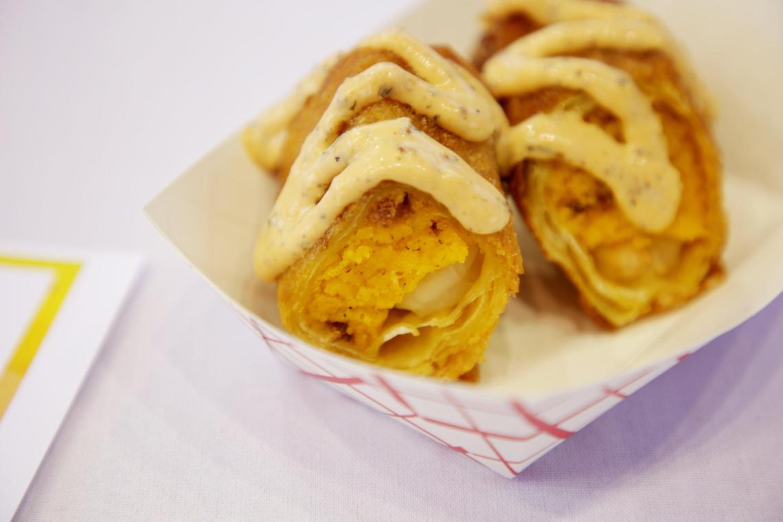 The shrimp and grits egg rolls from Woody’s Sports Tavern & Grill at the 2018 State Fair Food on Monday, Oct. 8, 2018.