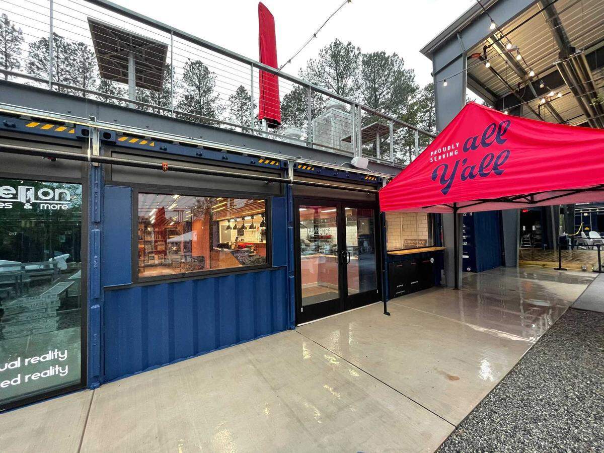 The Boxyard in Research Triangle Park on June 3, 2021, a collection of shipping containers that serve as a center of restaurants, cafes and breweries next to the Frontier. The Boxyard’s 13 tenants include Fullsteam Brewery, Beyu Caffe and Lawrence Barbeque.