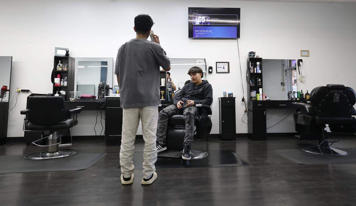 The chairs at Amparo Beauty Salon in Cary, N.C., sit empty Wednesday, Nov. 19, 2025. Kimberly Evans, the owner of the salon, said this was because of this week’s immigration enforcement activities. “People don’t wanna leave their homes,” she said.