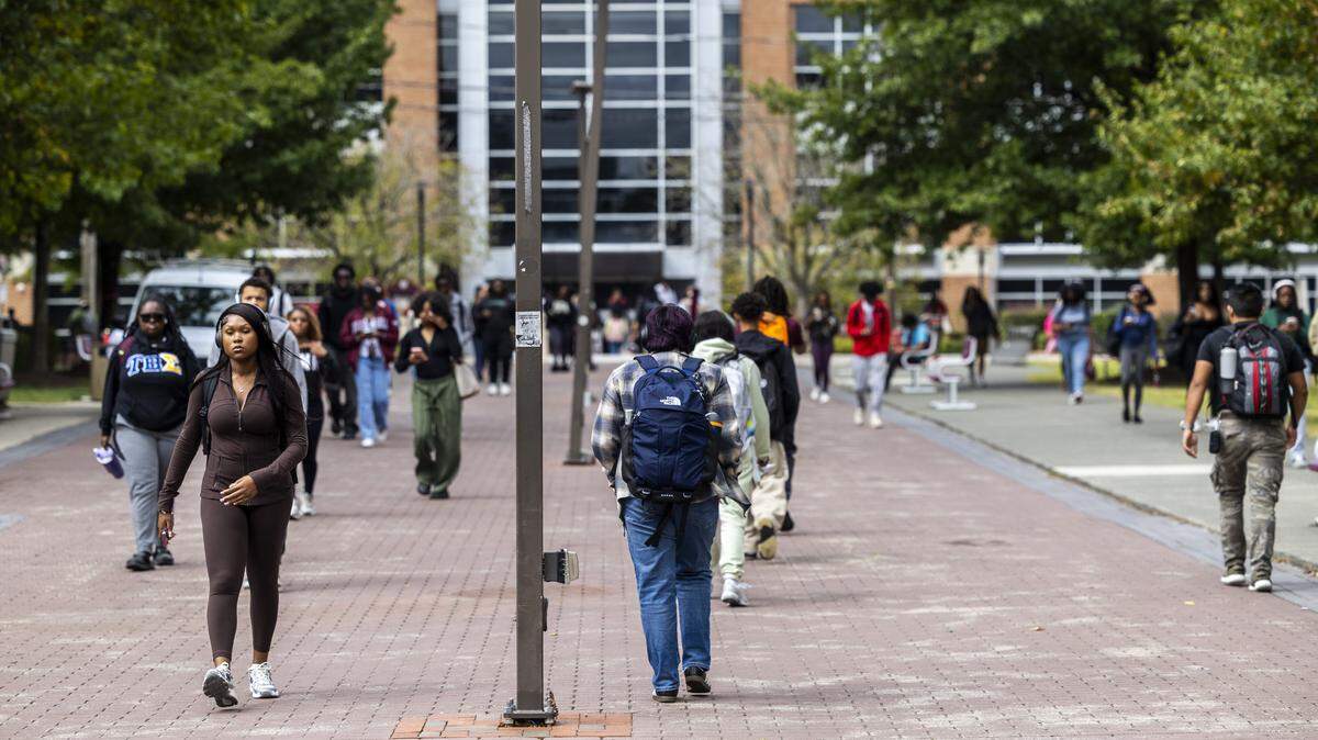 Students walk across campus at North Carolina Central University in Durham on Wednesday, Sept. 10, 2025.