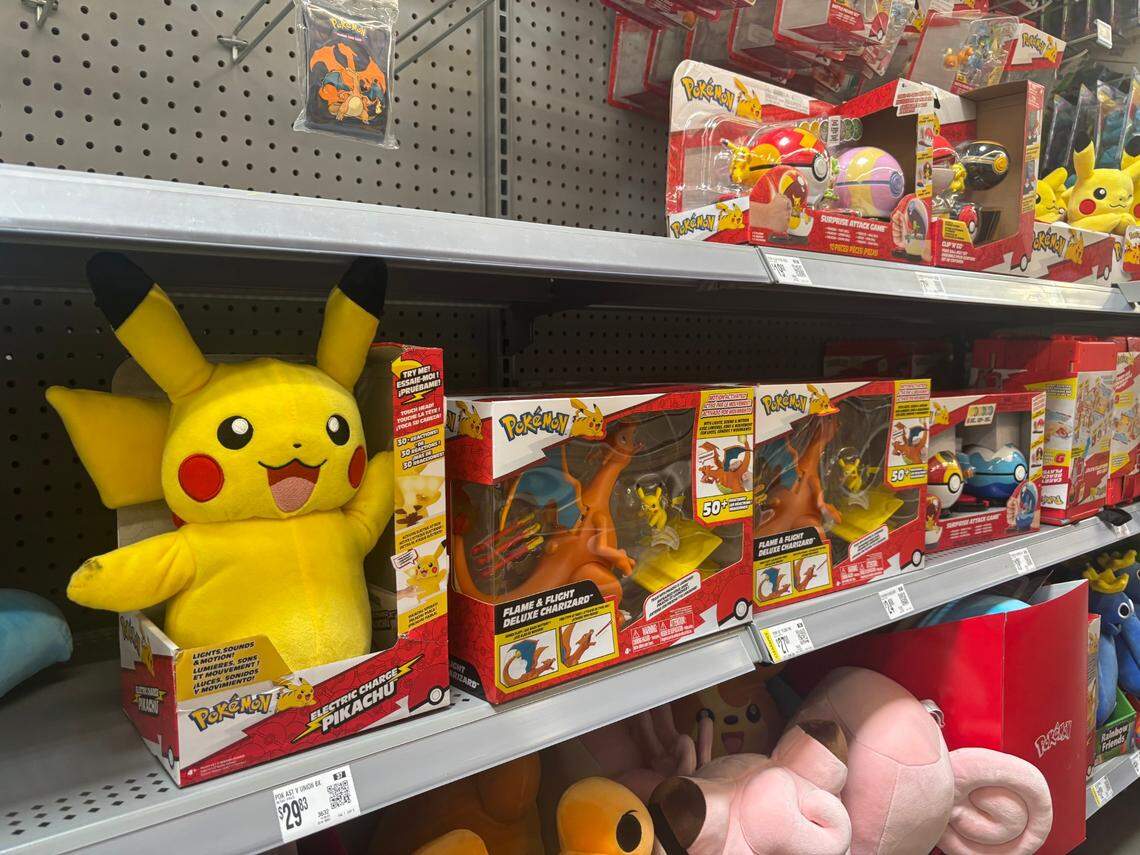 The Pokémon merchandise aisle at the Walmart on Shiloh Glenn Drive in Morrisville, North Carolina had toys in stock ahead of National Pokémon Day, but no card packs.