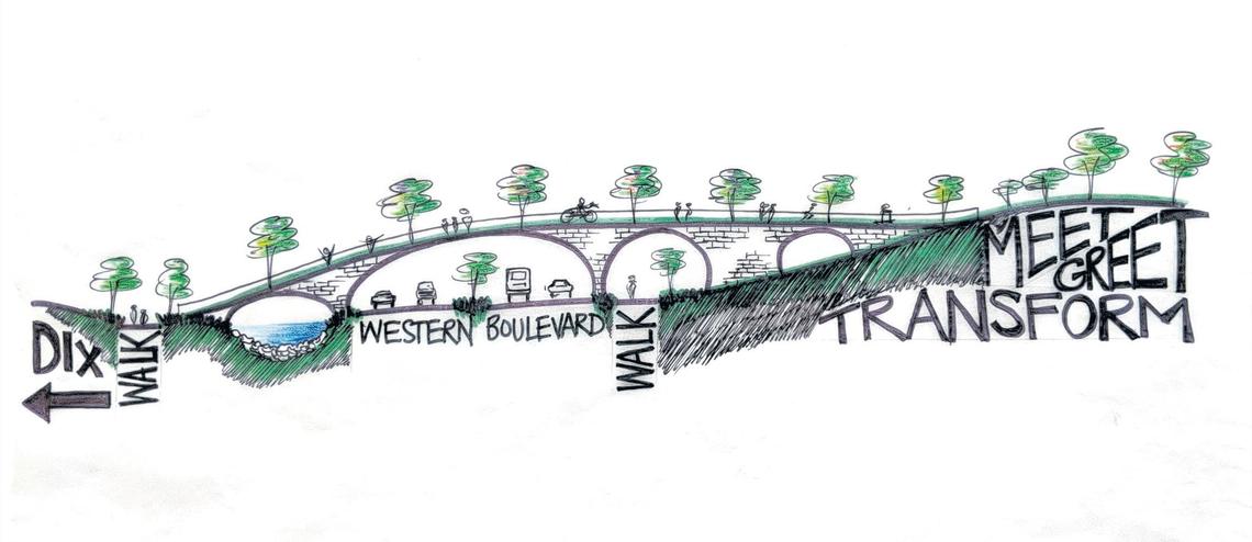 This section diagram shows the connection between Dix Park and the 81.2-acre site, by the design team headed by Marianne Kwok.