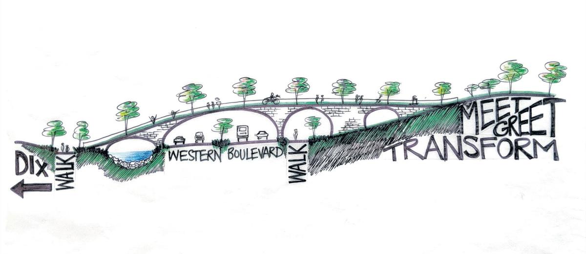 This section diagram shows the connection between Dix Park and the 81.2-acre site, by the design team headed by Marianne Kwok.