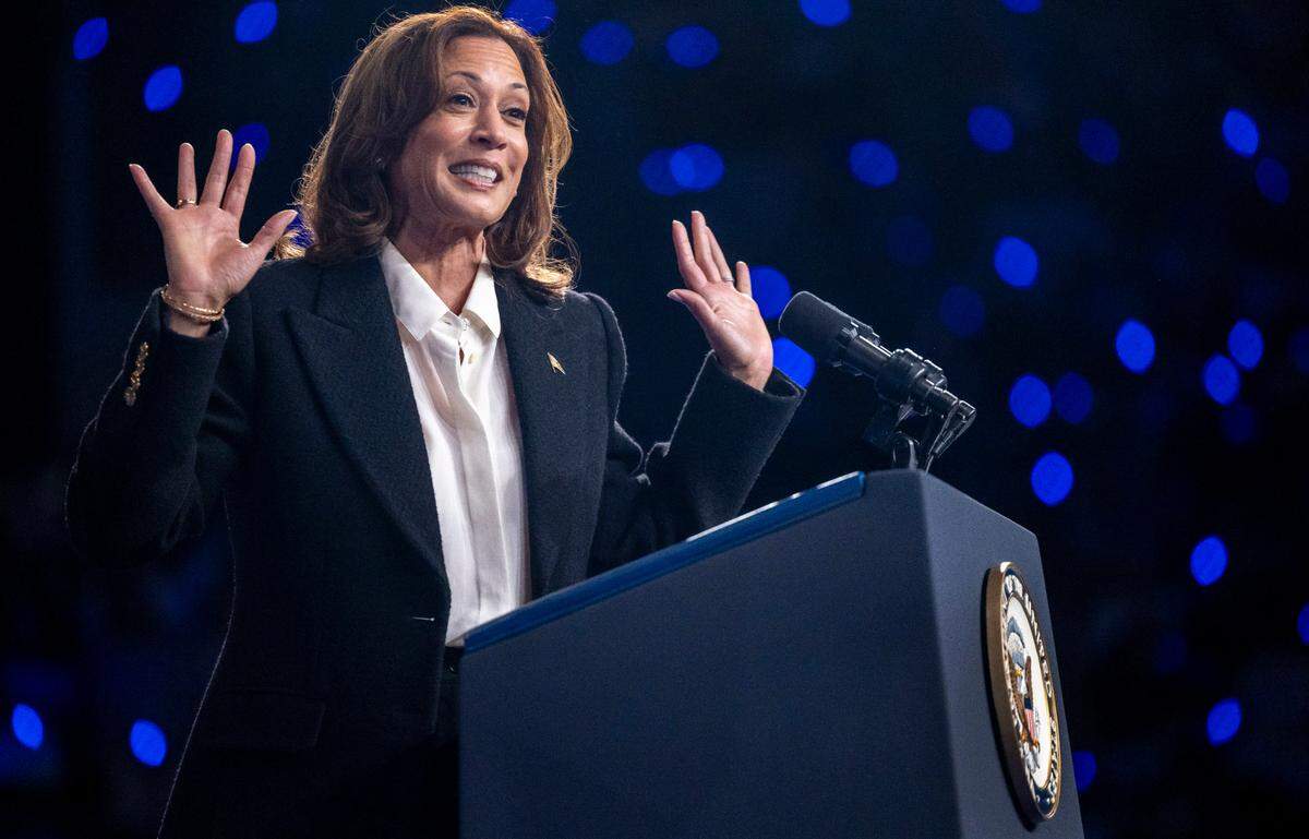 Vice President Kamala Harris, the Democratic Presidential nominee, delivers remarks during a rally at Minges Coliseum on Sunday, October 13, 2024 in Greenville, N.C.