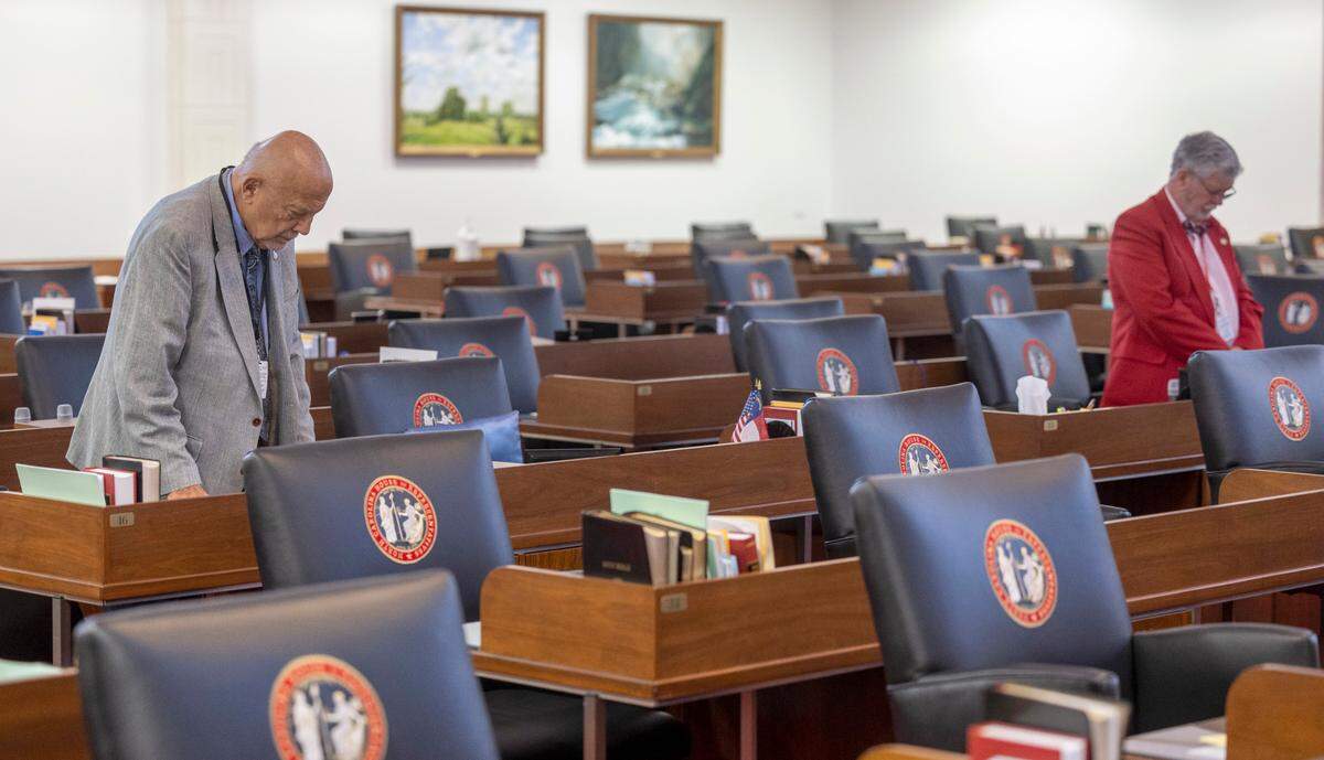 Rep. Joe John of Wake County and Rep. Mike Clampitt of Bryson City, were among only a few house members present for the morning prayer and opening of the session on Tuesday morning, September 19. 2023 in Raleigh, N.C.