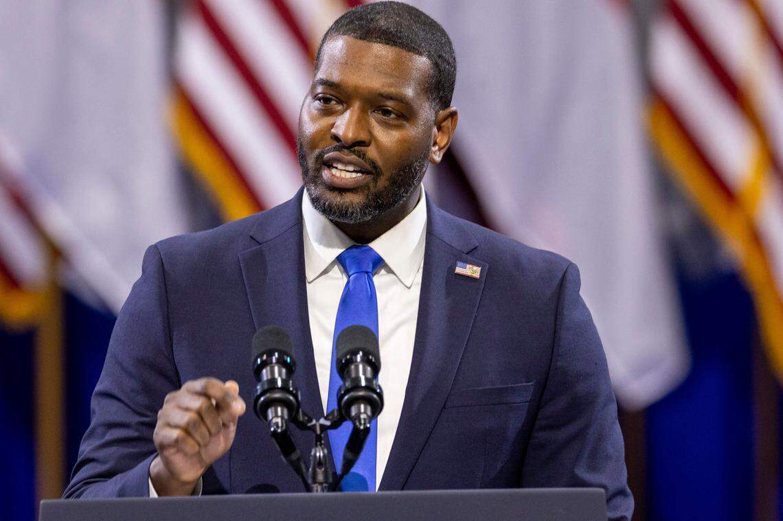 EPA Administrator Michael Regan touts a $3 billion federal program to help water utilities nationwide find and replace lead service lines during remarks at the Wilmington Convention Center on Thursday, May 2, 2024.