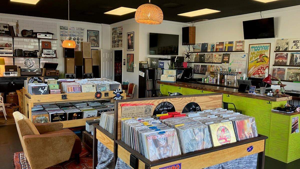 Hunky Dory is a locally owned record store that sells craft beer. There are three Triangle locations: Cary (pictured), Durham and Raleigh.