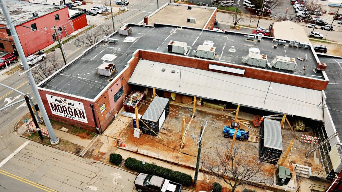 An aerial view of the Morgan Street Food Hall & Market in downtown Raleigh on Feb. 22, 2018. The 20,000 square foot venue will offer a variety of retail and food offerings in a series of stalls.