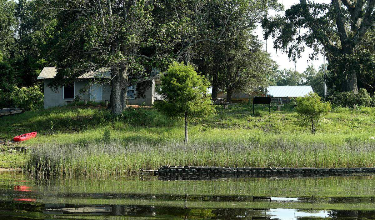 A living shoreline was installed at Camp Wilkes on the Back Bay of Biloxi to prevent further erosion. Unlike hard structures, such as bulkheads, living shorelines use material such as plants, oyster shells or offshore breakwaters, to protect against erosion.