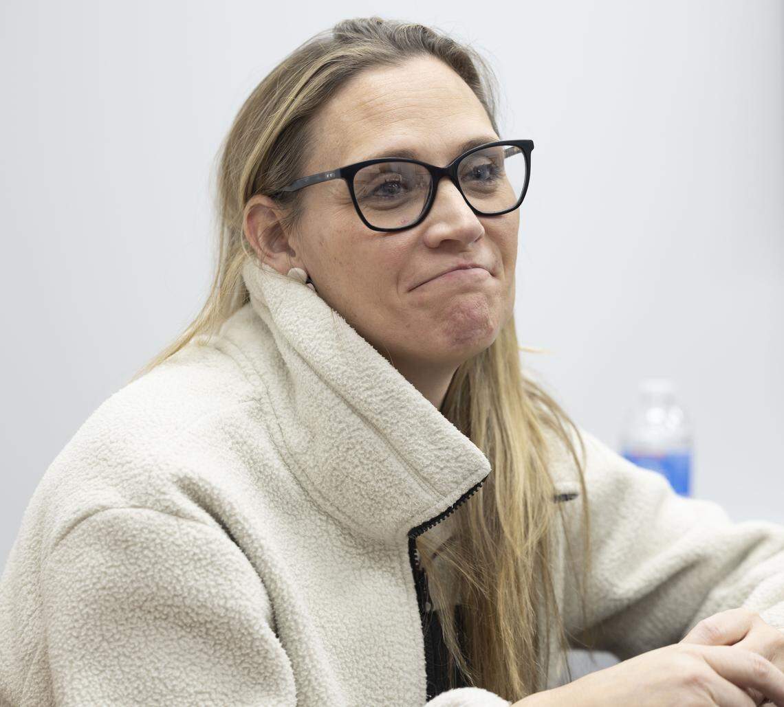 Carlye Lunardini, the parent of three children who attend St. Catherine of Siena Catholic School, touts the benefits of opportunity scholarships, during an interview on Thursday, Feb. 12, 2026, in Wake Forest. 