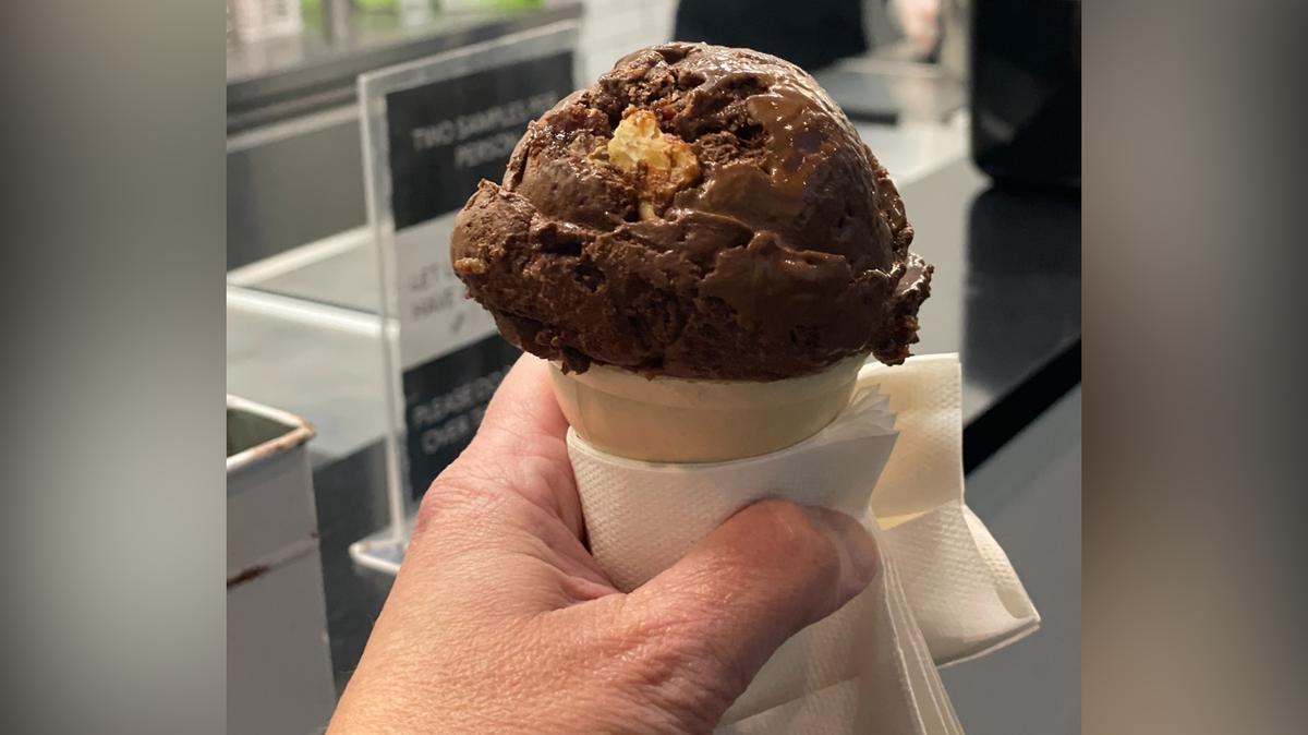 Chocolate Chess Pie ice cream at Two Roosters Ice Cream (Lake Boone Trail) in Raleigh, on November 12, 2023.