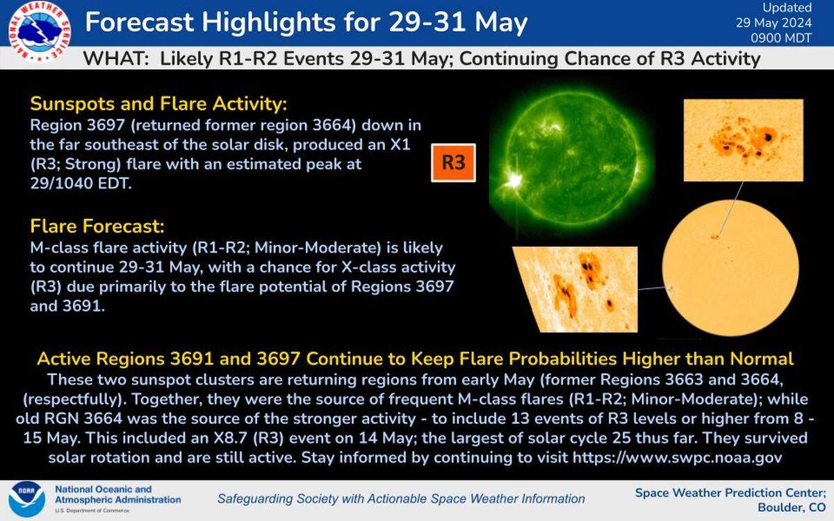 NOAA’s Space Weather Prediction Center monitors geomagnetic activity and other conditions that resulted in a stunning display of northern lights in May.