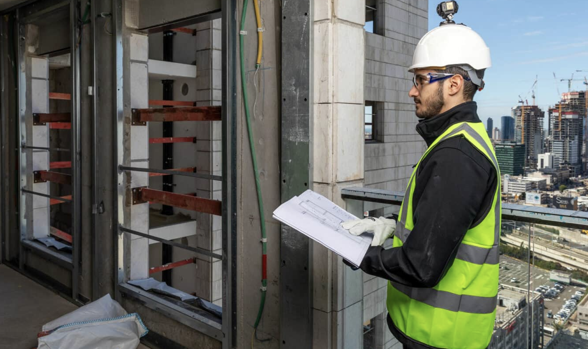 A worker using Buildot technology at an undisclosed build site. The technology is being used at The Novus site in Durham.