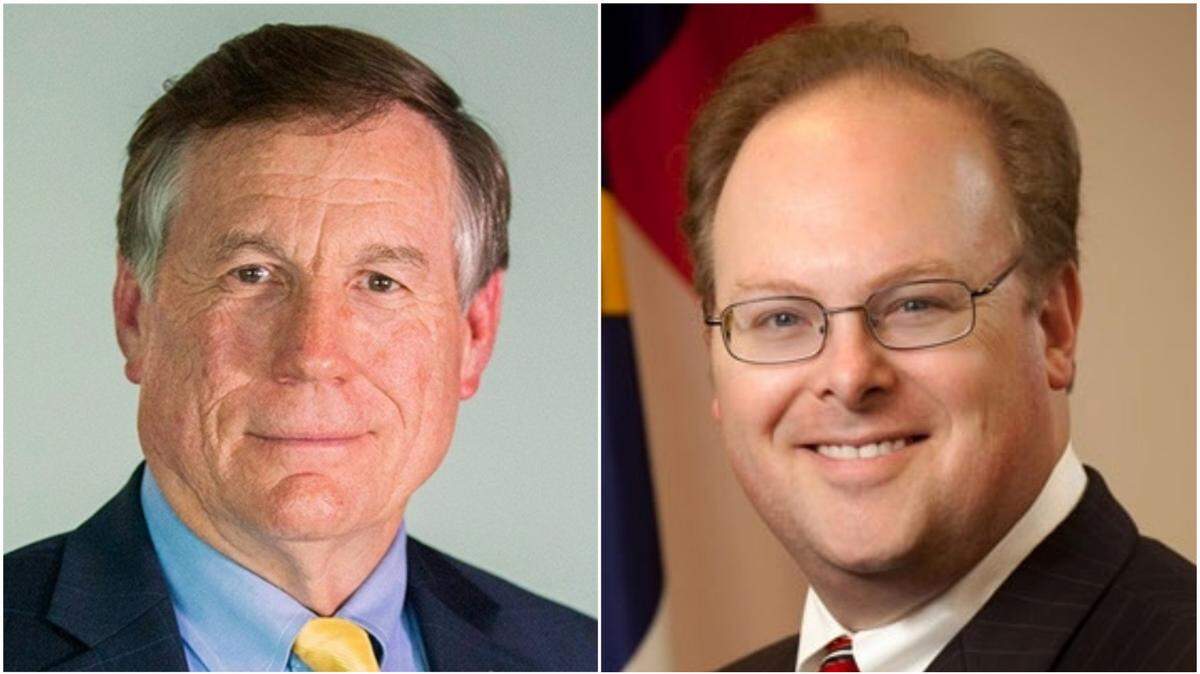 Republican Insurance Commissioner Mike Causey, left, and Democratic challenger Wayne Goodwin