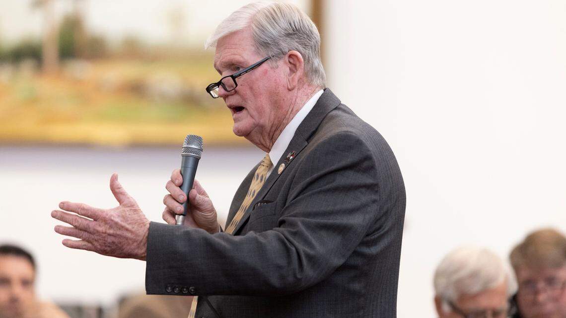 Rep. Jimmy Dixon speaks during debate on the Farm Act, Senate Bill 762, on Tuesday, June 28, 2022 in Raleigh, N.C. Dixon told lawmakers that hemp legislation was taken out of SB 762, and was included in Senate Bill 455, which passed the House and was sent to the Senate earlier this month.
