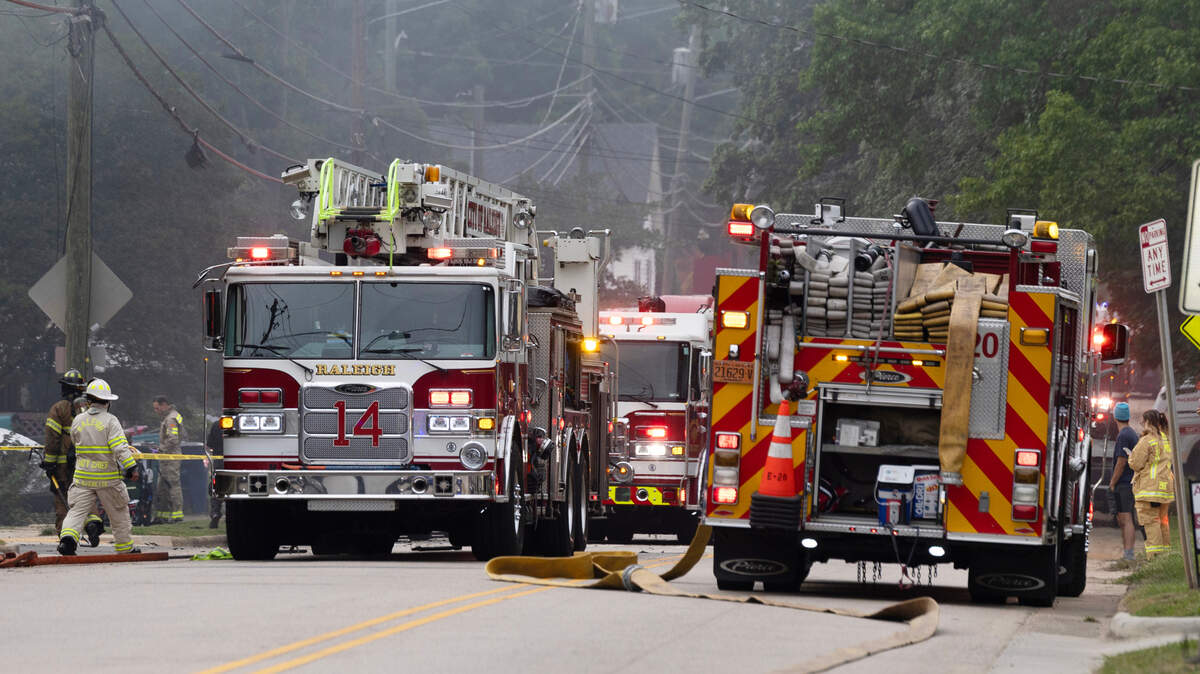 Raleigh firefighters work a structure fire on Method Road in Raleigh, May 24, 2025.