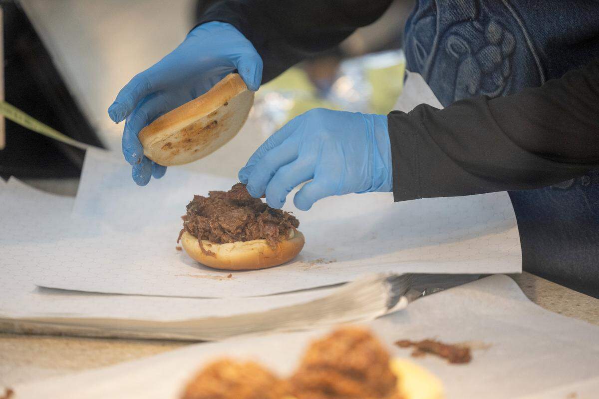 Sliced brisket sandwiches are prepared at Buc-ee’s in Florence, SC.