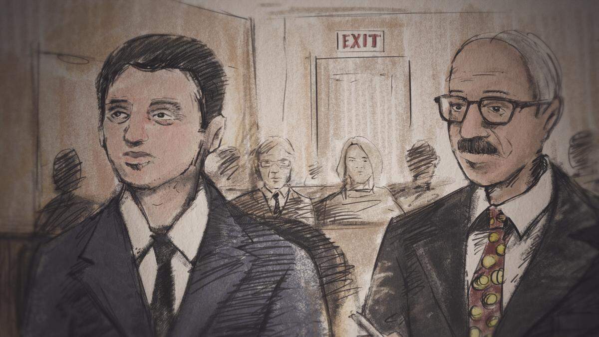 Courtroom sketch of Zach Witman and David McLaughlin as shown in Investigation Discovery’s documentary “The Witmans.”