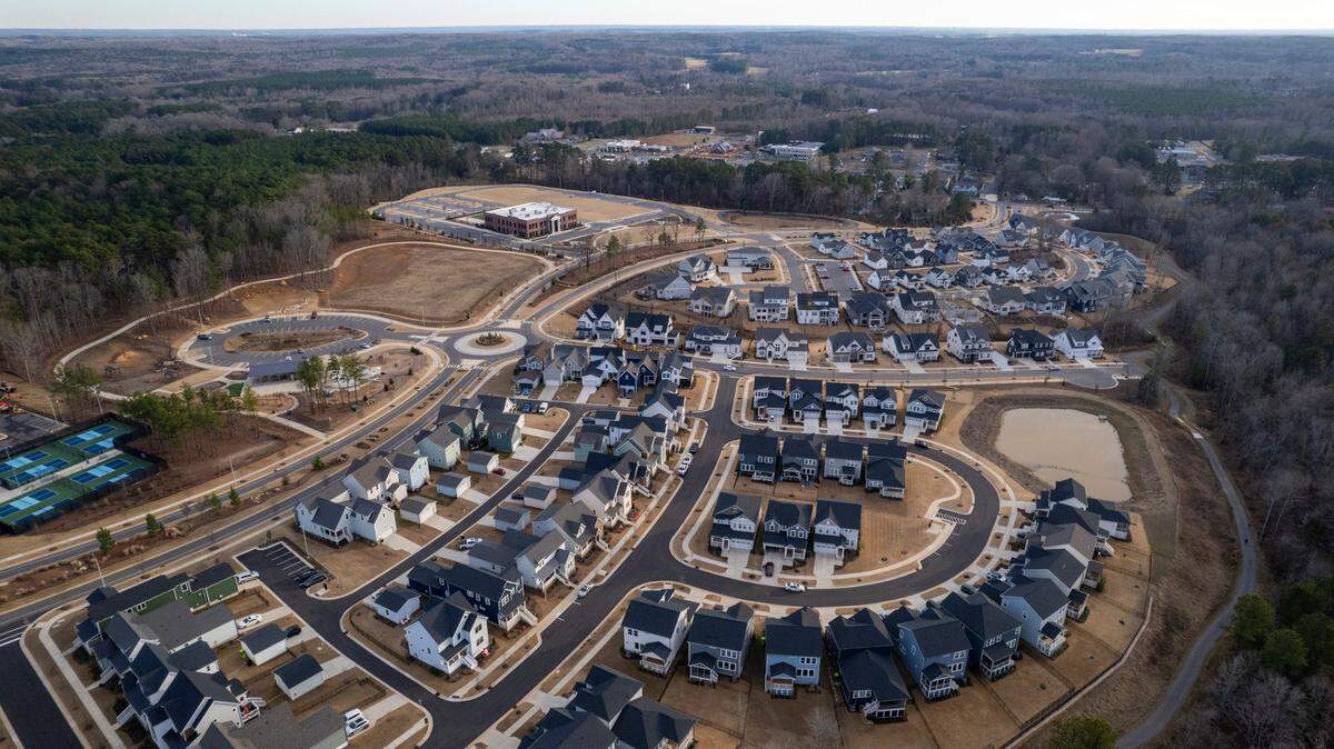 An aerial view of the Chatham Park subdivision in Pittsboro on Dec. 21, 2023. Chatham County has been one of North Carolina’s fastest-growing counties since 2020, according to the U.S. Census Bureau.