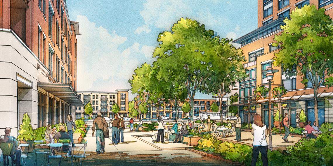 A rendering of what the area south of downtown around the Cargill plant could look like when fullly developed.