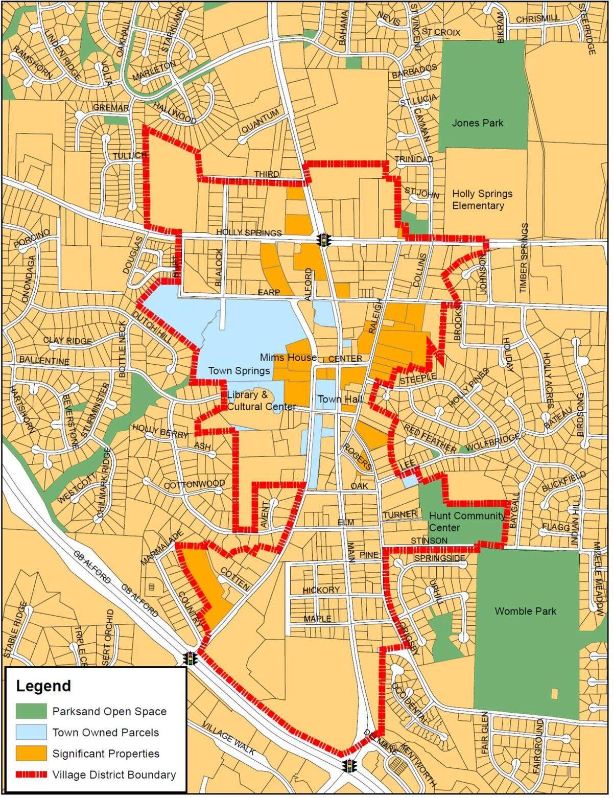 Holly Springs’ Downtown Village District plan covers Main Street from Third Street, south past the town’s hospital to N.C. 55. the are is sandwiched between Avent Ferry Road to Raleigh Street.