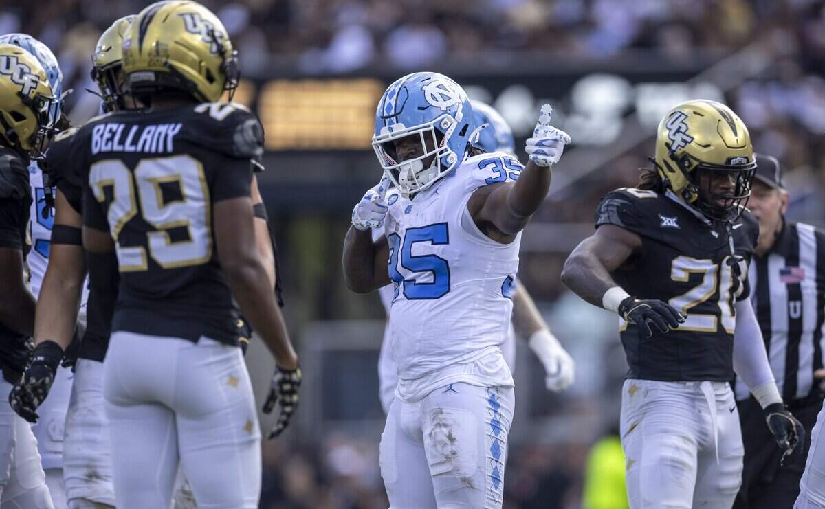North Carolina running back Demon June (35) signals for a first down after a 13-yard gain in the second quarter against Central Florida in September.