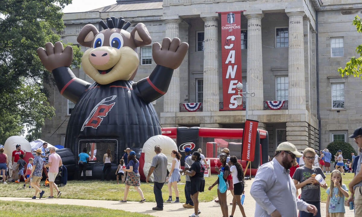 The Carolina Hurricanes provided a popular attraction for festival attendees, a bounce house, during the Freedom Fest 250, celebrating the country’s Semiquincentennial, at the North Carolina State Capitol, on Saturday, July 4, 2026 in Raleigh, N.C.