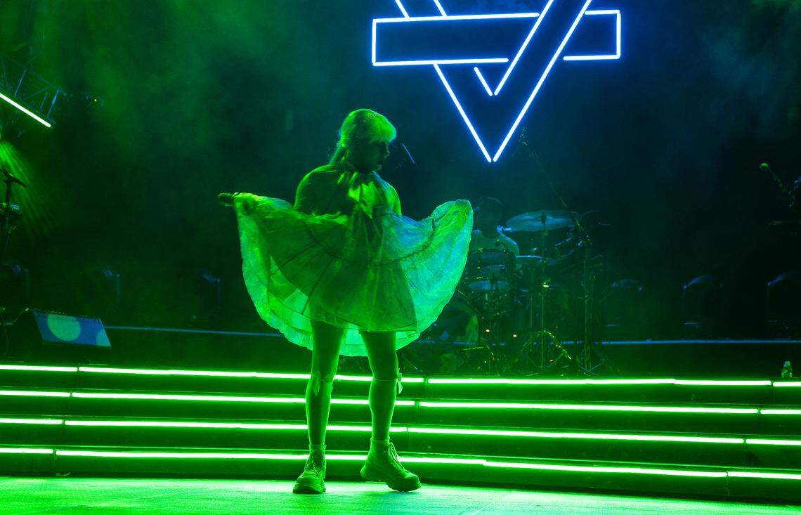 Rainbow Kitten Surprise in concert at Raleigh, N.C.’s Lenovo Center, Saturday night, Oct. 26, 2024.