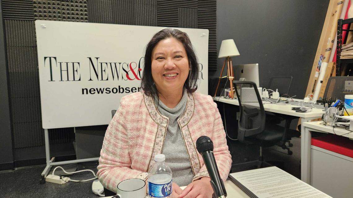 N.C. Rep. Maria Cervania, a Cary Democrat, during a recording of The News & Observer’s Under the Dome politics podcast hosted by Dawn Vaughan on Thursday, March 22, 2024 at the N&O office on Fayetteville Street in downtown Raleigh.