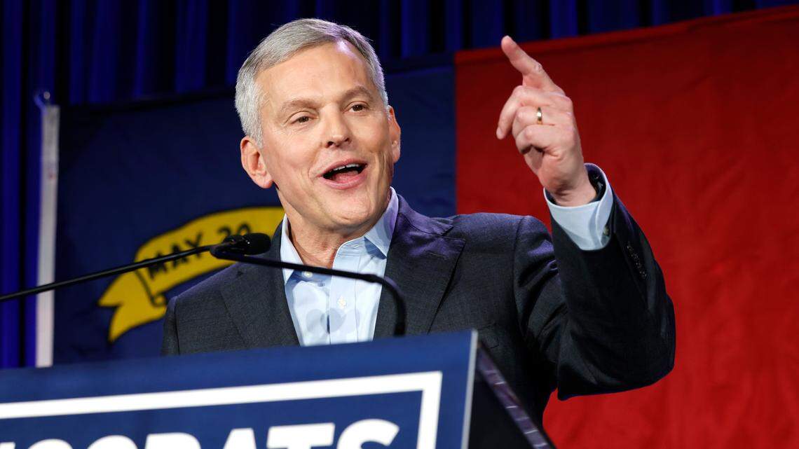 Gov.-elect Josh Stein speaks to the crowd during a North Carolina Democratic Party election night event at the Marriott City Center in Raleigh on Nov. 5, 2024.