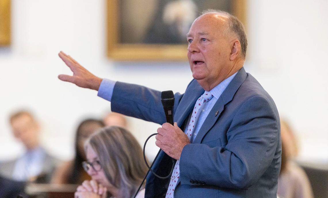 Senator Brent Jackson speaks in support of hemp legislation, Senate Bill 455, on Wednesday, June 29, 2022 in Raleigh, N.C. The bill passed to ensure that hemp remains legal in North Carolina.