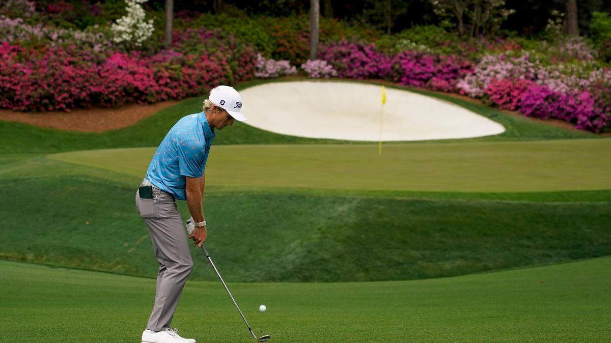 Will Zalatoris hits to the 13th green during the second round of the Masters golf tournament on Friday, April 9, 2021, in Augusta, Ga. (AP Photo/David J. Phillip)