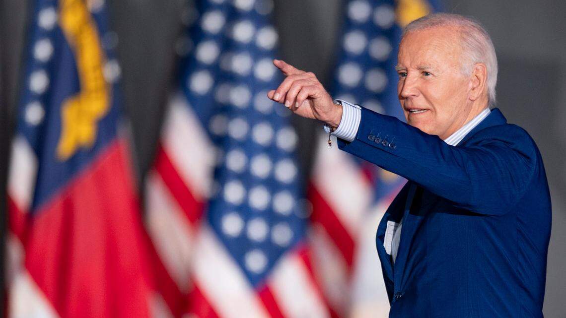 President Joe Biden leaves the stage during a campaign event at the Jim Graham building at the North Carolina State Fairgrounds in Raleigh on Friday June 28, 2024. Biden debated former President Trump in Atlanta Georgia the previous night.