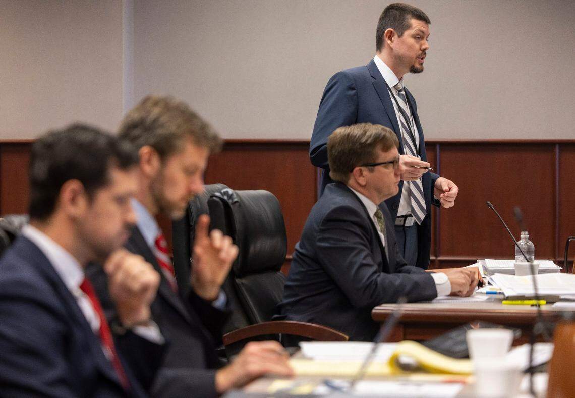 Terence Steed, with the North Carolina Department of Justice, speaking on behalf of the Board of Elections, gives testimony before Wake County Superior Court Judge William Pittman in the contested election results case from the 2024 North Carolina Supreme Court race between North Carolina Supreme Court Justice Allison Riggs and Judge Jefferson Griffin on Friday, February 7, 2025 in Raleigh, N.C.
