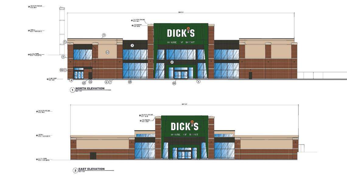 This screen grab of construction documents submitted to the City of Durham shows a rendering of the Dick’s House of Sport expected to open at Durham’s The Streets at Southpoint.