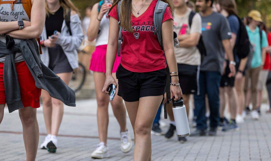 N.C. State students wait in line for snacks and hugs during the weekly ‘Free Mom’ event at N.C. State’s Talley Student Union on Thursday, February 23, 2023 in Ra
