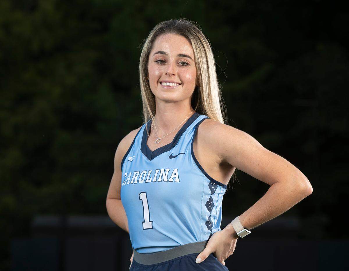 North Carolina field hockey player Erin Matson, poses for a portrait on Wednesday, October 6. 2021 in Chapel Hill, N.C.