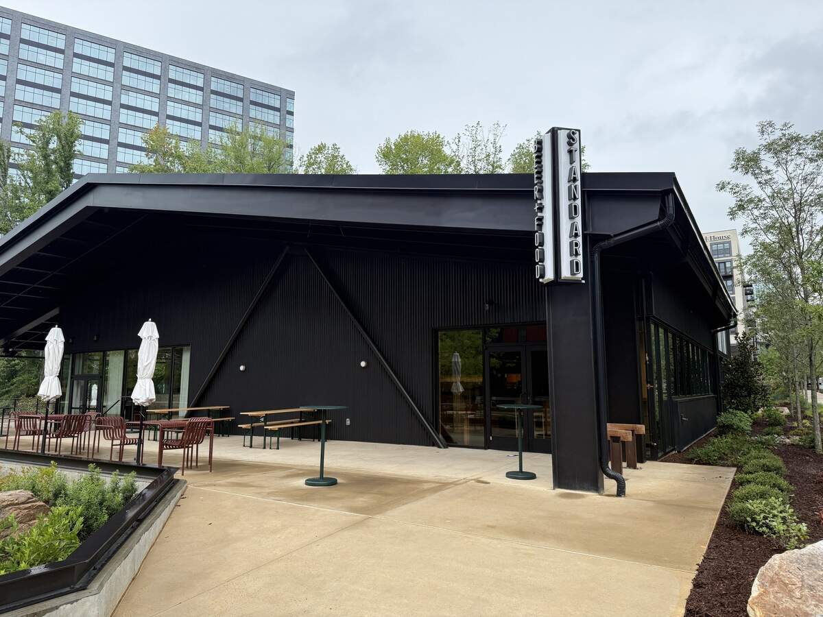The outdoor patio of the new Standard Beer & Food is three times the size of the restaurant itself.