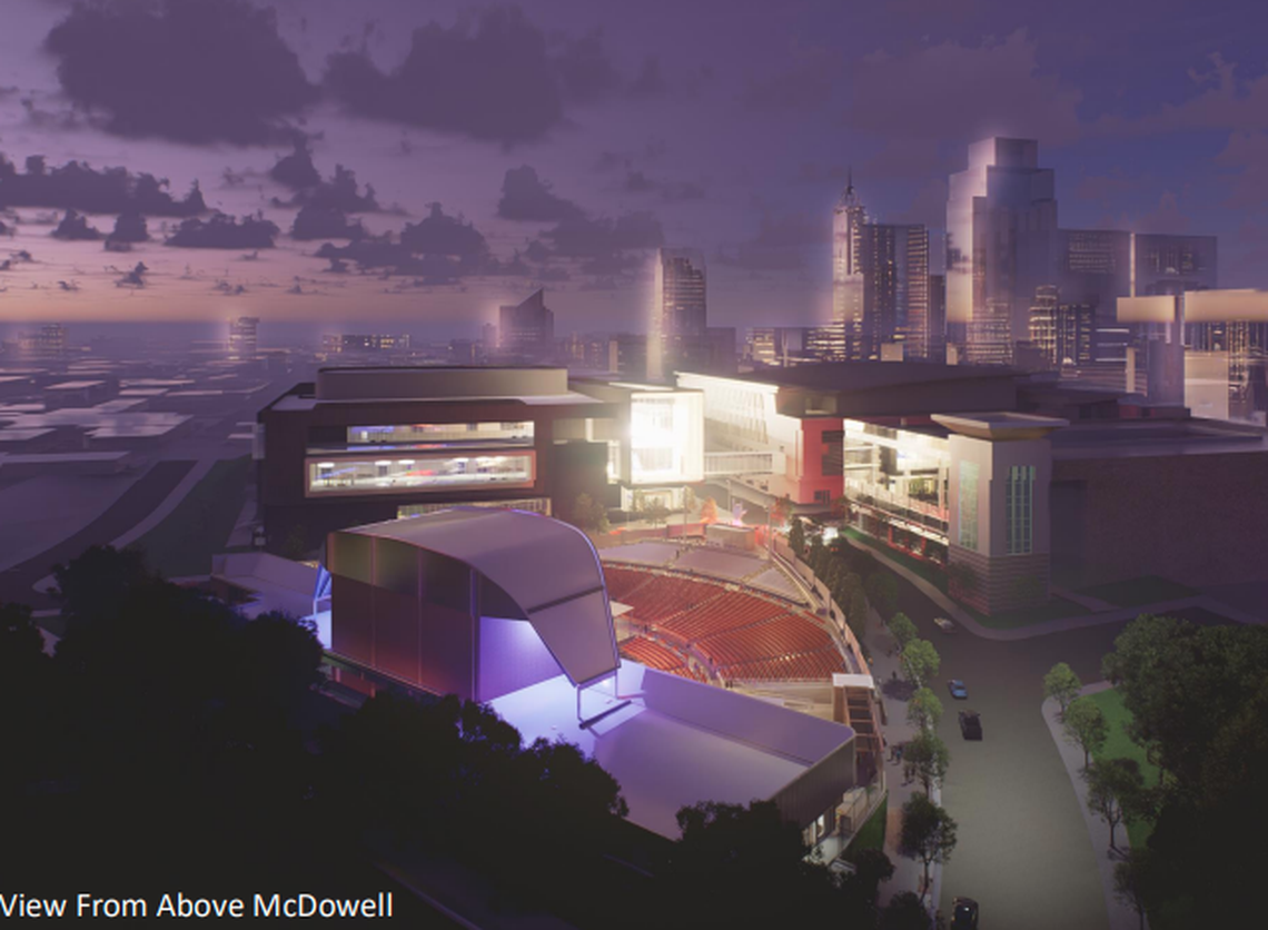 An architectural rendering of what the Red Hat Amphitheater relocation will look like in Downtown Raleigh. 
