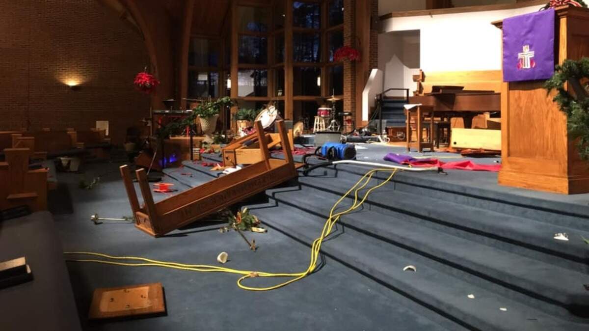 This is what Saint Andrews Church looked like Friday evening before the congregation cleaned it up just in time for the Christmas service.