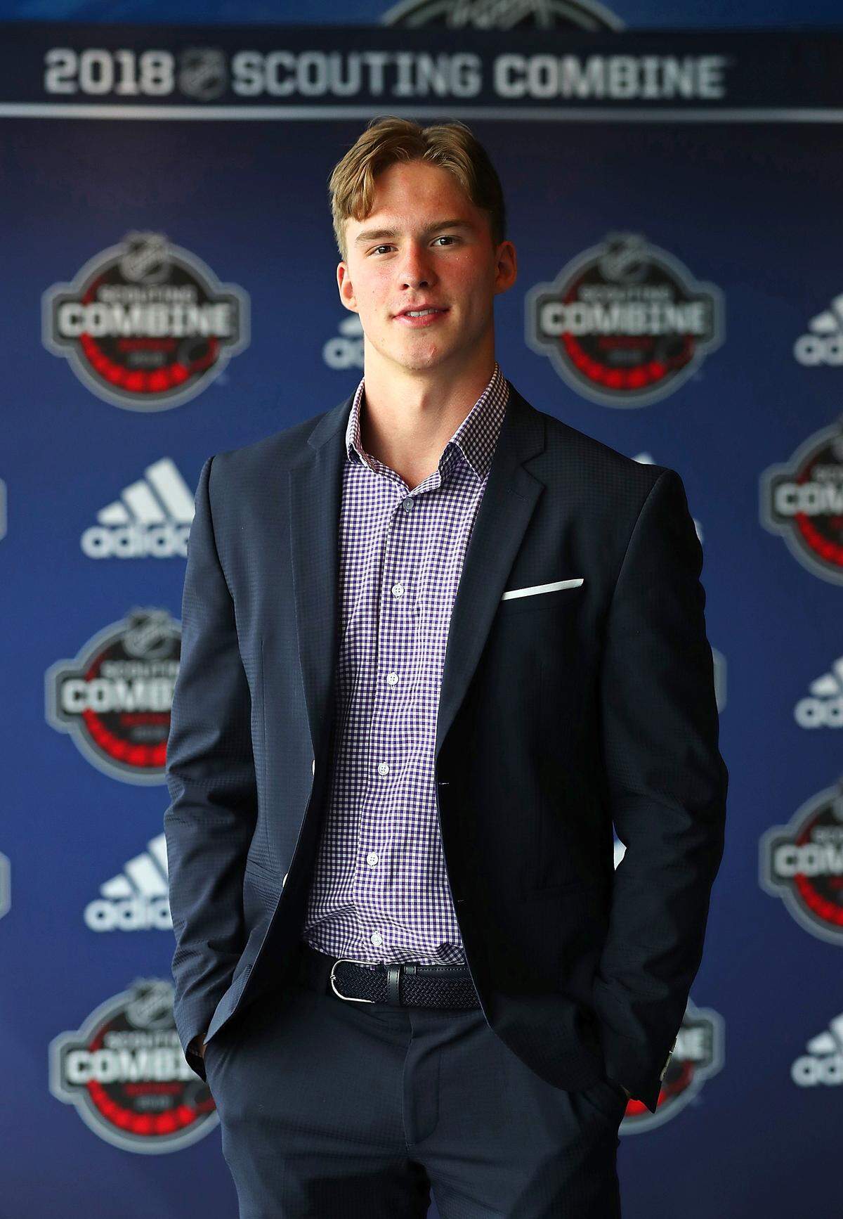 Andrei Svechnikov attends the Top Prospects Media Availability at the NHL Scouting Combine on June 1, 2018 at HarborCenter in Buffalo, New York.