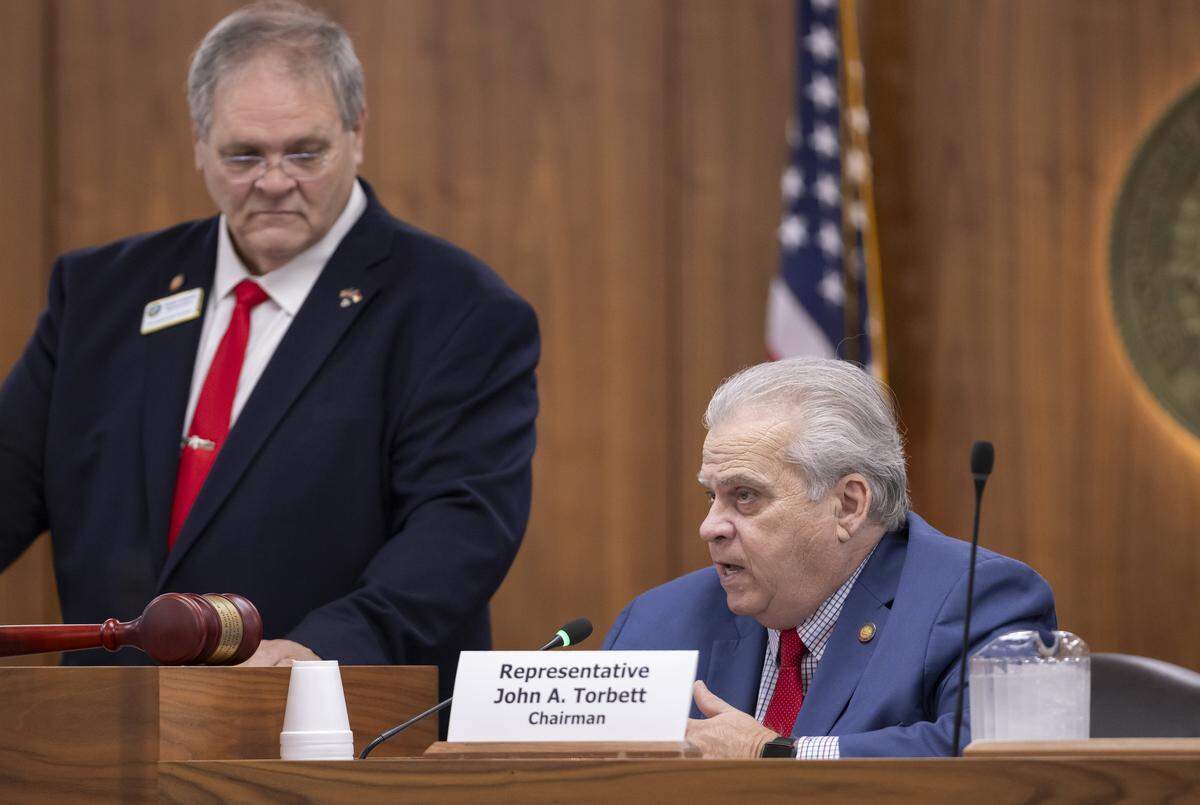 Rep. John A. Torbett, chairman of the House Committee on Government Efficiency, speaks during their meeting on Tuesday September 23, 2025 at the Legislative Office Building in Raleigh, N.C.