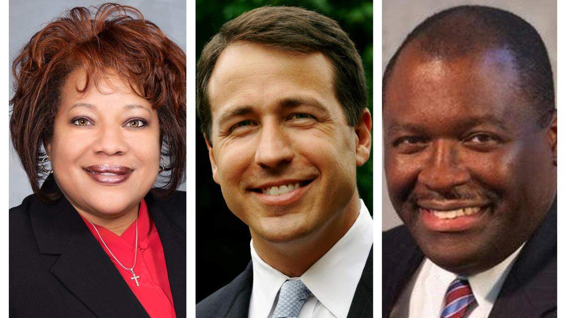 From left, state Sen. Erica Smith, former state Sen. Cal Cunningham and Mecklenburg County Commissioner Trevor Fuller are running for U.S. Senate.